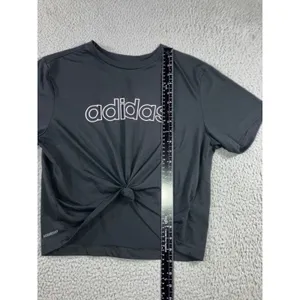 Adidas T-Shirt Women Small Black Tie‎ Front Sellout Sporty Aeroready Primegreen thumbnail 2