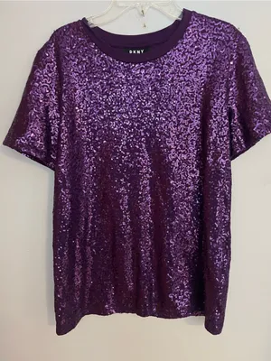 DKNY‎ Purple Sequin Short-Sleeve Tee thumbnail 1