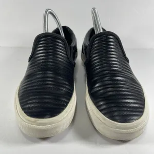 Vans Classic Slip-On Moto Leather Black Quilted Shoes - Women's 7 / Men's 5.5 thumbnail 3