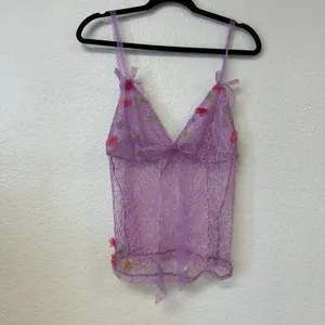 Y2k Delicates purple lace cami top 3D floral Bow fairy euro thumbnail 3