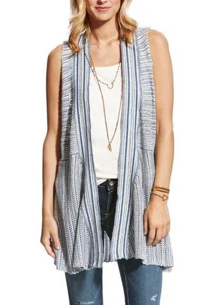 Ariat women blue Western Sweater Vest open front sleeveless Cardigan duster S thumbnail 1