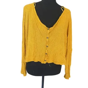 Slouchy Top Golden Mustard Indie Sleaze Lagenlook Boho Ribbed Knit Popover M thumbnail 2