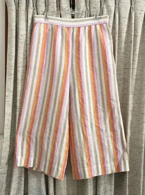 Lou & Grey for Loft Striped Linen Wide Leg Crop Pants thumbnail 1