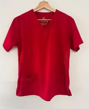 ScrubAid Performance V-Neck Scrub Top Large Red Medical Scrubs colorful doctor thumbnail 1