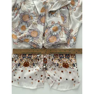 Free People Blouse Womens M White Floral Run Free Balloon Sleeve Tie Front Silky thumbnail 14
