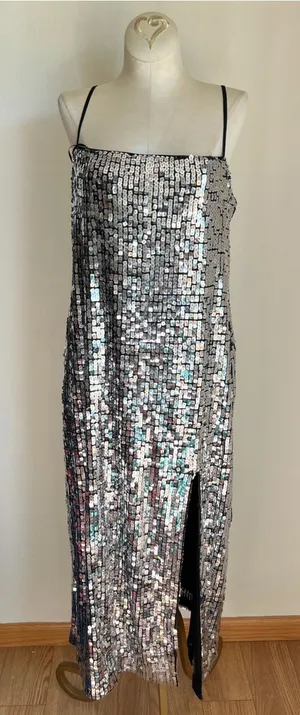 Reformation Silver Sequin Midi Dress Size Large thumbnail 1