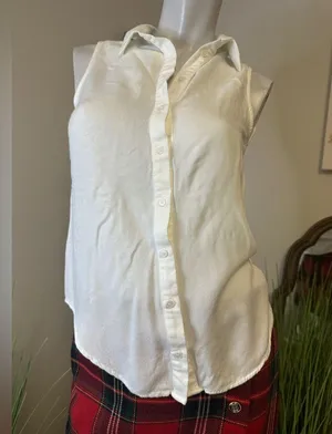 Elodie Sleeveless Open Back White Collar Shirt XS thumbnail 1