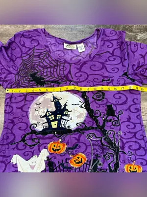 Collections Etc. Vintage Halloween 3/4 Sleeve Purple Blouse Sequins Ghost Medium thumbnail 4