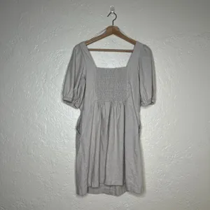 Old Navy Puff Sleeve Linen Blend Mini Dress Beige Neutral Button Front Size M‎ thumbnail 4