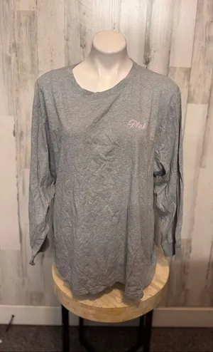 PINK Victoria’s Secret Long Sleeve Tee XXL Gray Graphic Logo Shirt thumbnail 1