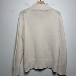 J. Crew Women 100% Cotton Sweater‎ Large Ivory Mock Neck Chunky Knit Cabin thumbnail 6