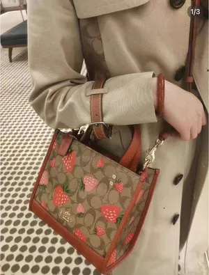 coach Dempsey Tote 22 In Signature Canvas With Wild Strawberry Print CH324 thumbnail 6