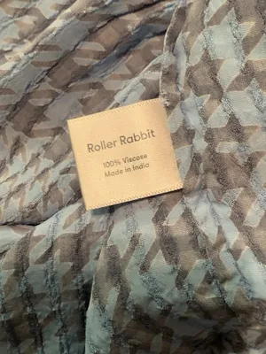 Roller Rabbit Top M Blue Gray Muted Houndstooth Print Tie Detail Long Sleeve thumbnail 4