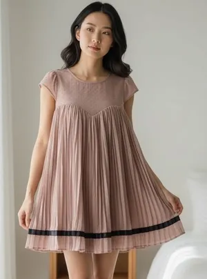 Victoria's Secret Pink Polka Dot Pleated Dress‎ Short Sleeve Ruffle Trim Size S thumbnail 1
