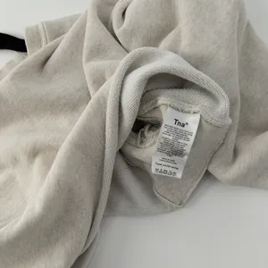 Aritzia TNA AiryAF Fleece Raw Edge Hem Crew Neck Cropped Sweatshirt Sweater Gray thumbnail 3