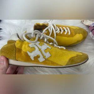 Tory Burch NEW sneaker Goldfinch Golden rod suede with white logo size 6 shoes thumbnail 2
