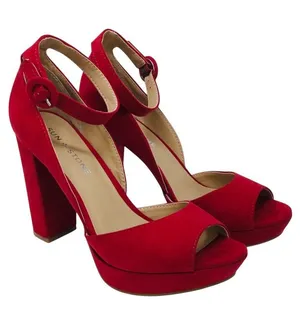 NWT Sun + Stone Womens Reemaa Peep Toe Block Heel Platform Sandals Red 9M thumbnail 1
