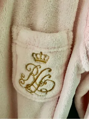 LAUREN RALPH LAUREN Pink Short Bathrobe Gold Logo FLUFFY M thumbnail 2