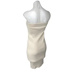 Zara Beige Strapless Sleeveless Ribbed Knit Tube Bandeau Mini Bodycon Dress Sz S thumbnail 2