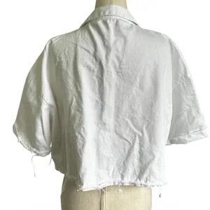 Zara Women Large Crop Denim Shirt Jacket White Button Front Short Sleeve | 14-35 thumbnail 2