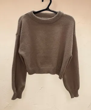 SHEIN Brown Cropped Crew Neck Knit Sweater‎ Size S thumbnail 1