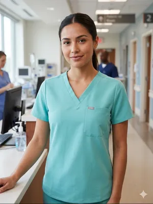 Figs Women's V-Neck Scrub Top in Aqua thumbnail 1