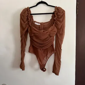 HOUSE OF CB | Emme Mesh Long Sleeve Brown Bodysuit Mocha | Medium thumbnail 2