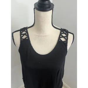 H&M Black Flowy Cut Out Blouse Small Caged‎ Scoop Neck Minimalist Boho Chic Tank thumbnail 3