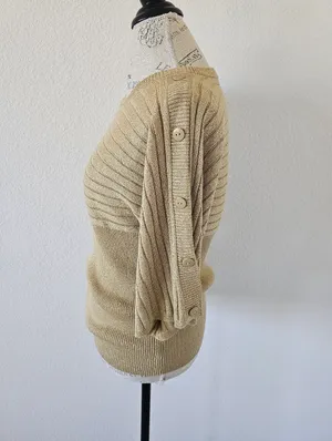 Joseph A. Vintage Shimmery Gold Lurex Knit Pullover Sweater - Size Large thumbnail 3