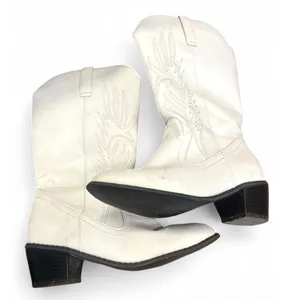 6 / 36 | white cowboy boot chunky heel embroidered Western Pointed Toe Women thumbnail 2