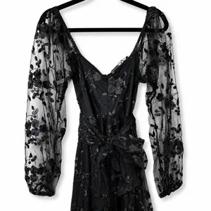 NEW Lulus Darling Charisma Black Mesh Embroidered Balloon Sleeves Midi Dress XS thumbnail 9