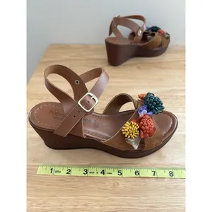 Fabio maggenti brown heel wedge leather flower accent Sz 7 boho floral See De thumbnail 10