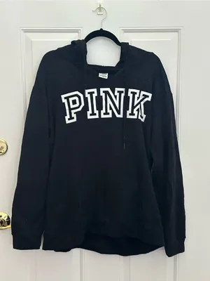 PINK Victoria's Secret Black Logo Hoodie Sweater size L thumbnail 2