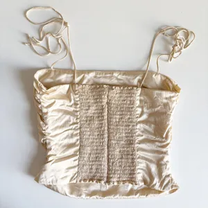 Reformation Womens Lucrezia Silk Tie Strap Ruched Smocked Cami Top Champagne 2 thumbnail 8