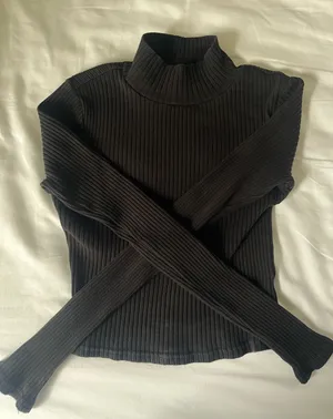 Forever 21 Crop Top Long Sleeve Ribbed Black thumbnail 1