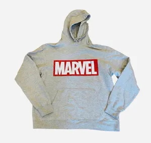 Marvel Comics Gray Hoodie Sweatshirt Red Logos of All Superhero L Avengers thumbnail 3