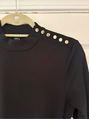 NWT!! Ann Taylor Long Sleeve Mock Neck MIDI Dress in Black with Waist Tie thumbnail 3