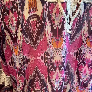 COMO Vintage Top Blouse Tunic SZ L Multicolor Sheer Crochet Bell Sleeves Boho thumbnail 10