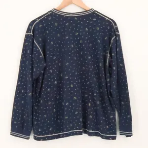Earth Angels Floral Waffle Knit Cardigan Vintage 90s Size M Blue Cottage Pockets thumbnail 2