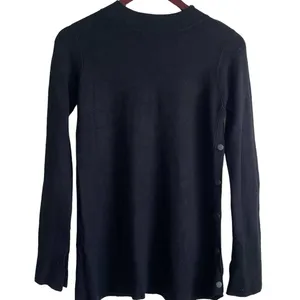 Zara Knit Women Top S Black Round Neck Long Slit Sleeve Side Snap Rocker‎ Goth thumbnail 1