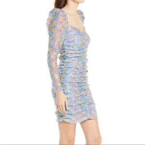 SAYLOR Multicolour Sequin Ruched Bodycon Dress Small Long Sleeve Mini thumbnail 10