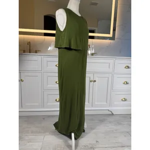 Next Maternity Maxi Dress Womens 12 Olive Green Nursing Layered Sleeveless thumbnail 9