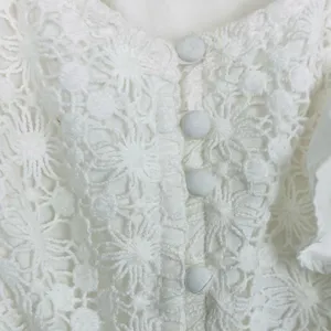 Free People “half moon”white mini dress with floral lace inset & ruffles.Size XS thumbnail 3