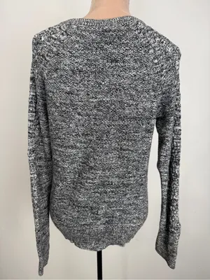 GAP Marled Black and White Cable Crewneck Sweater thumbnail 3