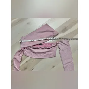 Naked Wardrobe NEW Women XL Pink Shimmer Asymmetrical Y2K Barbie Glam Crop Top thumbnail 7