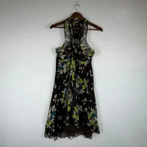 Carlisle Silk Halter Dress Womens 6 Brown Floral Handkerchief Hem Midi Wedding thumbnail 8