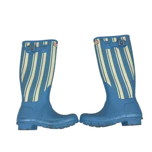 Hunter Womens Blue & Cream Striped Tall Rain Boots Size 5 thumbnail 4