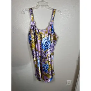 Vintage Set Sante Classics Floral Leopard Print Purple Robe & Slip Set - Size M thumbnail 6
