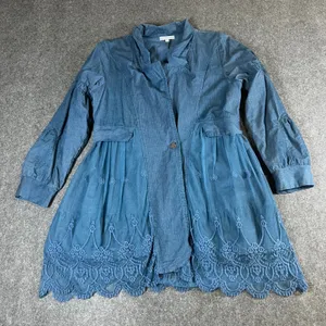 Crosstree Lane Blue Corduroy‎ Mesh Lace Embroidered Jacket Boho XL Cottagecore thumbnail 1