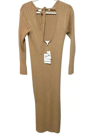 WAYF Dede x Emily Hollie Sweater Dress S BFFC Ribbed Knit Midi maternity tan thumbnail 7